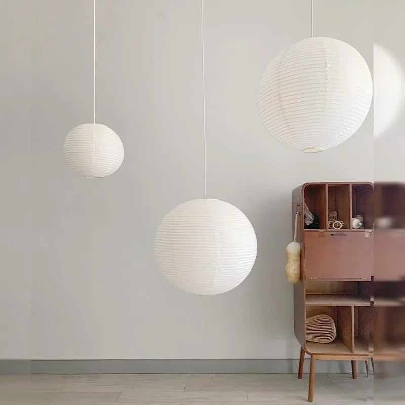 Wabi-Sabi Pendant Lamp – Japanese Style Round Rice Paper Hanging Light