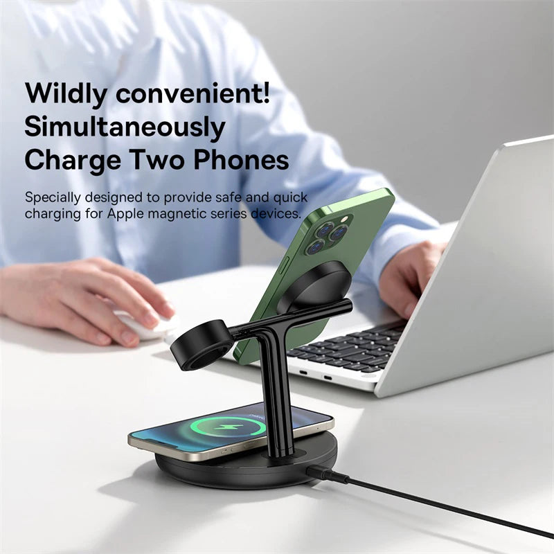 3-in-1 Magnetic Wireless Charging Stand – For iPhone, AirPods & Apple Watch