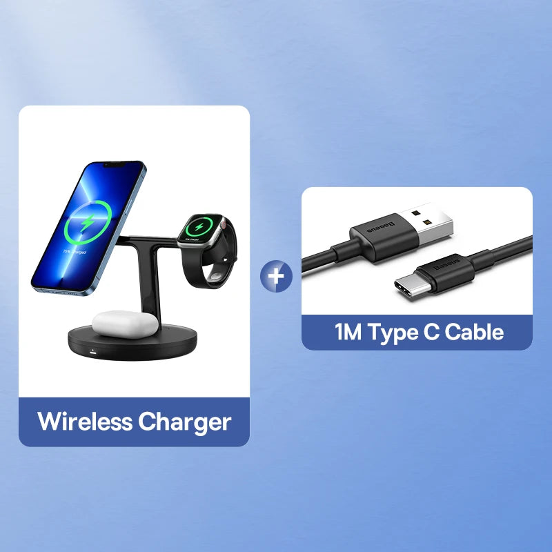 3-in-1 Magnetic Wireless Charging Stand – For iPhone, AirPods & Apple Watch