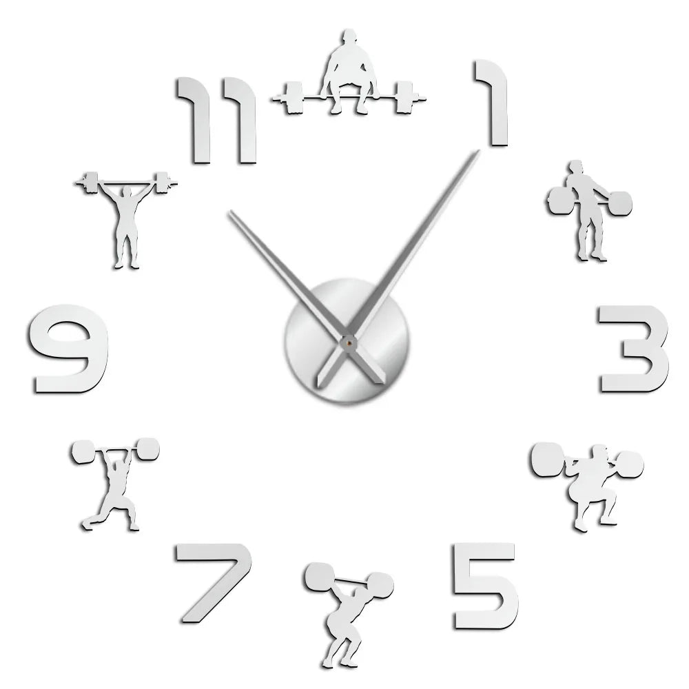 Powerlifting Wall Clock – Giant DIY Mirror Effect Gym Wall Decor