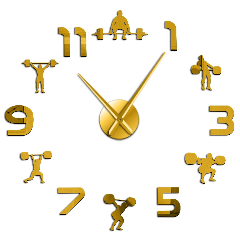Powerlifting Wall Clock – Giant DIY Mirror Effect Gym Wall Decor