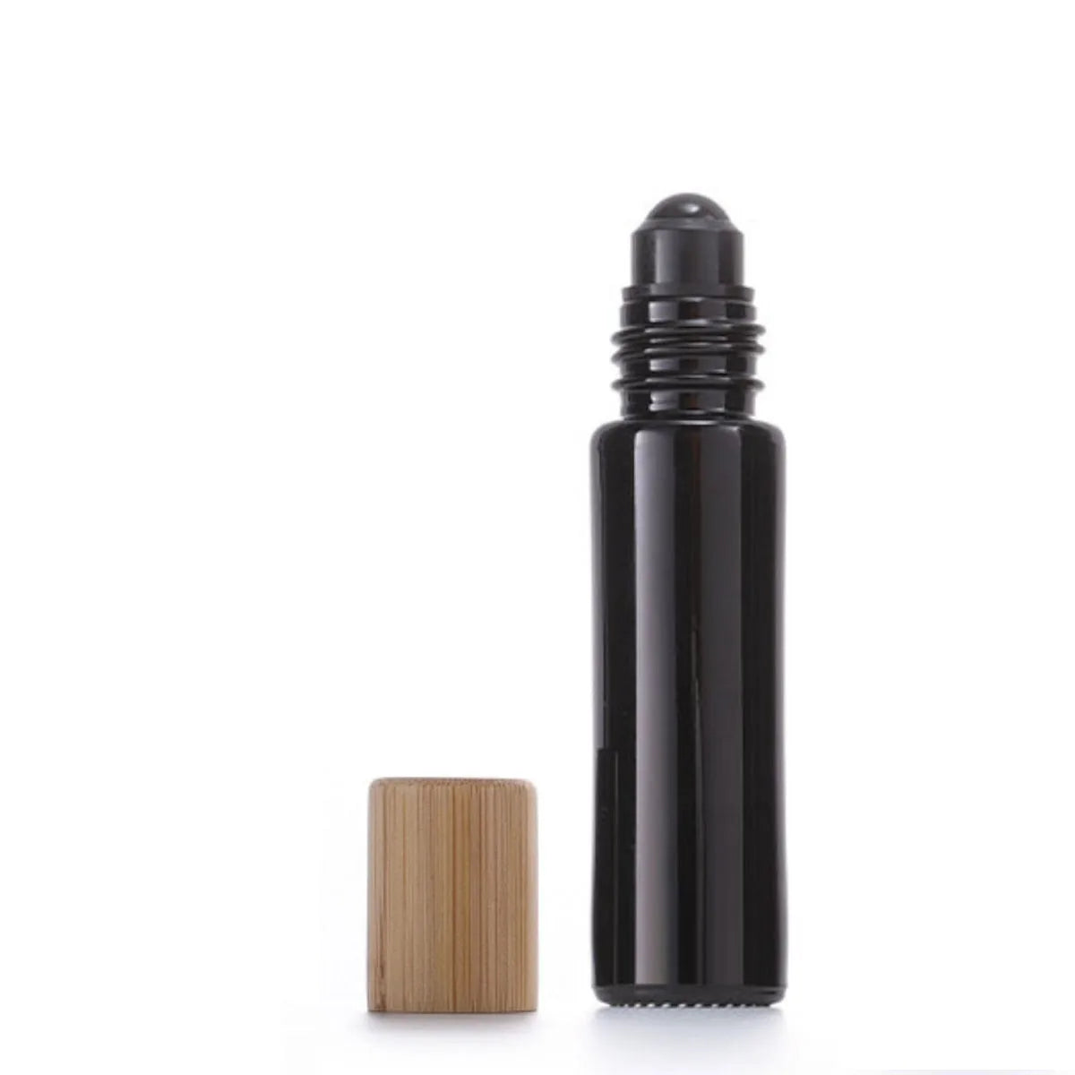 Refillable Black Glass Roll-On Bottles – 5ML / 10ML with Obsidian Roller & Bamboo Cap
