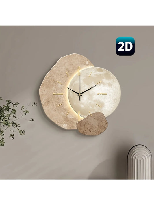 Moon Phase Silent Wooden Wall Clock – Minimalist Quartz Design for Home & Office