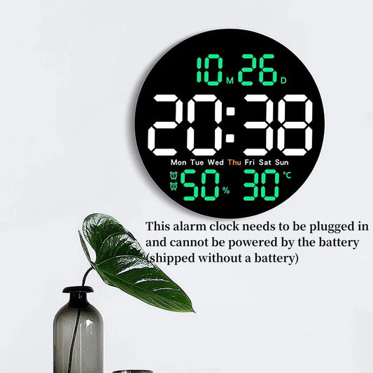 10-Inch LED Digital Wall Clock with Remote – Time, Temperature, Humidity & Alarms