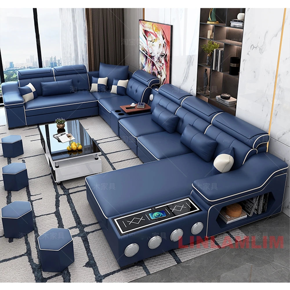MANBAS Smart Sectional Sofa with Chaise, Bluetooth & USB – Modern Comfort