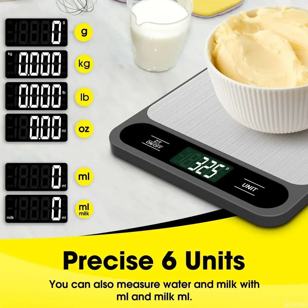 Smart Digital Kitchen Scale – USB Rechargeable & Waterproof