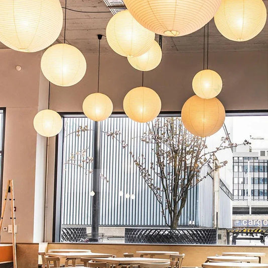 Wabi-Sabi Pendant Lamp – Japanese Style Round Rice Paper Hanging Light