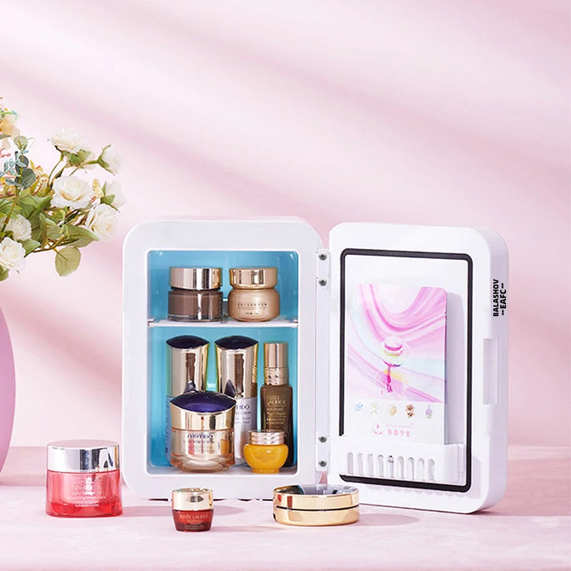 4L Mini Beauty Fridge – With LED Mirror & Portable Cooling