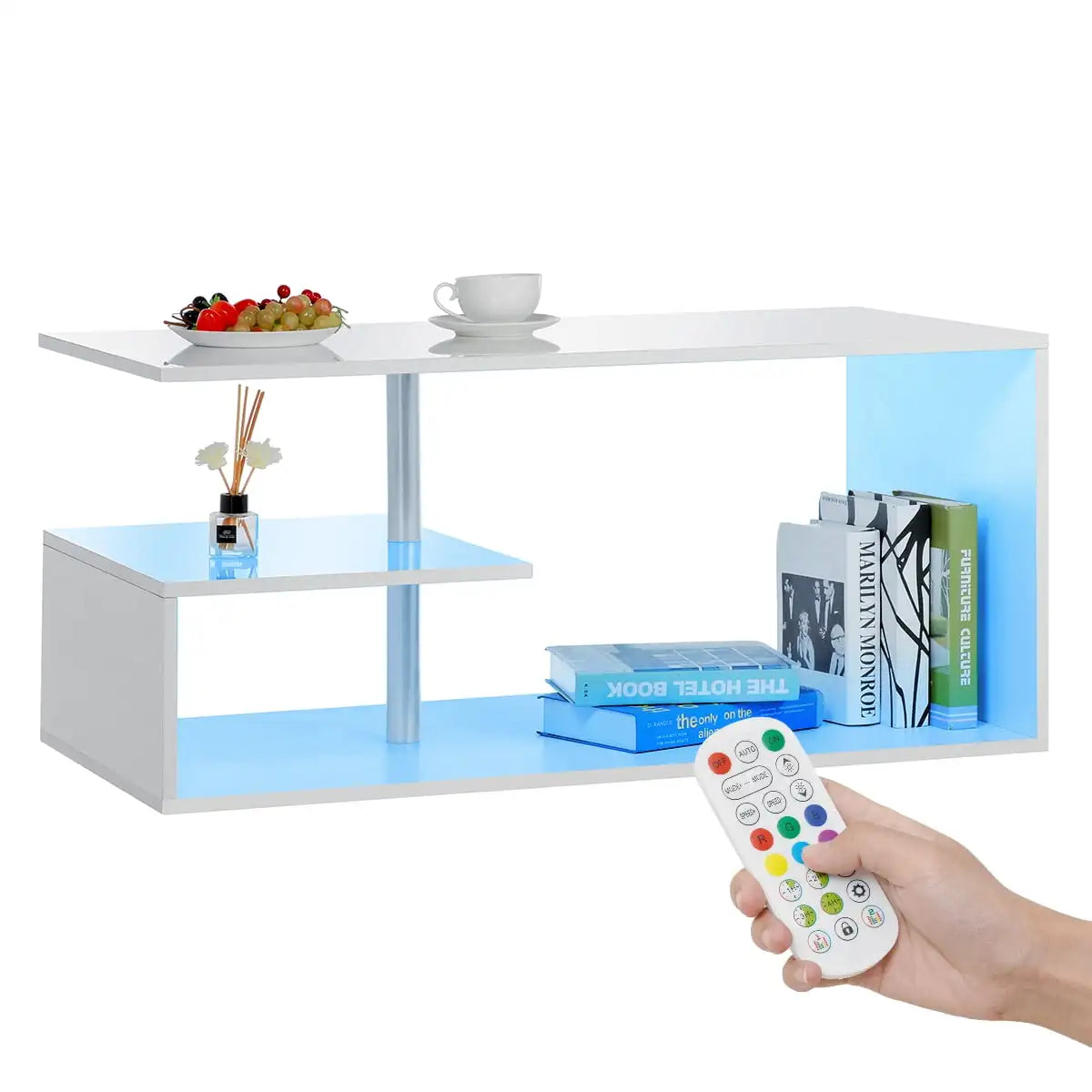 High Gloss LED Coffee Table – Smart S-Shape Design