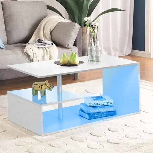 High Gloss LED Coffee Table – Smart S-Shape Design