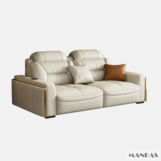 Premium Italian Leather Sectional Sofa with USB & Bluetooth