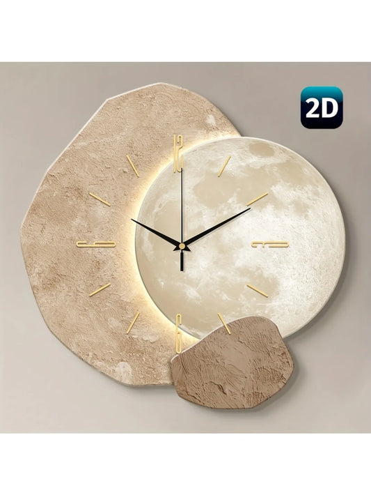 Moon Phase Silent Wooden Wall Clock – Minimalist Quartz Design for Home & Office