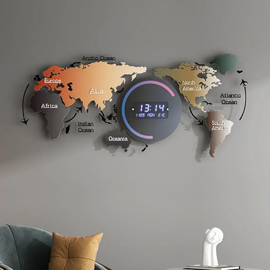Modern LED Digital World Map Wall Clock