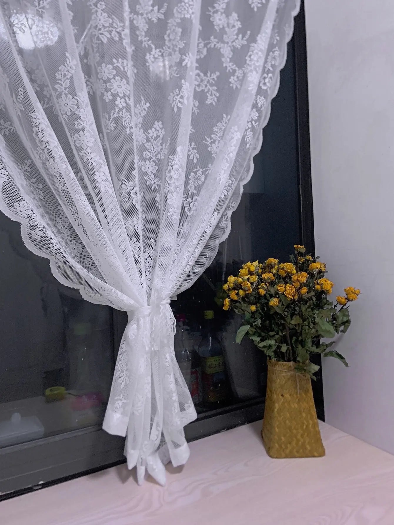 Floral Lace Sheer Curtain – Elegant Rod Pocket Panel