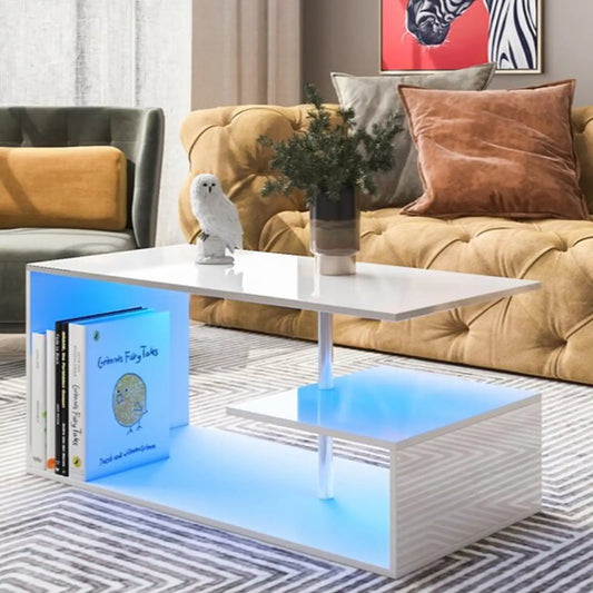 High Gloss LED Coffee Table – Smart S-Shape Design