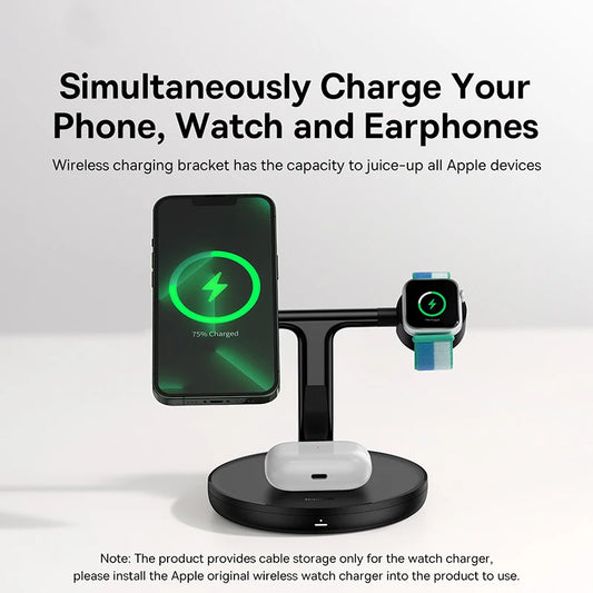 3-in-1 Magnetic Wireless Charging Stand – For iPhone, AirPods & Apple Watch