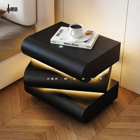 360° Rotating Smart Bedside Cabinet – LED & Leather Finish