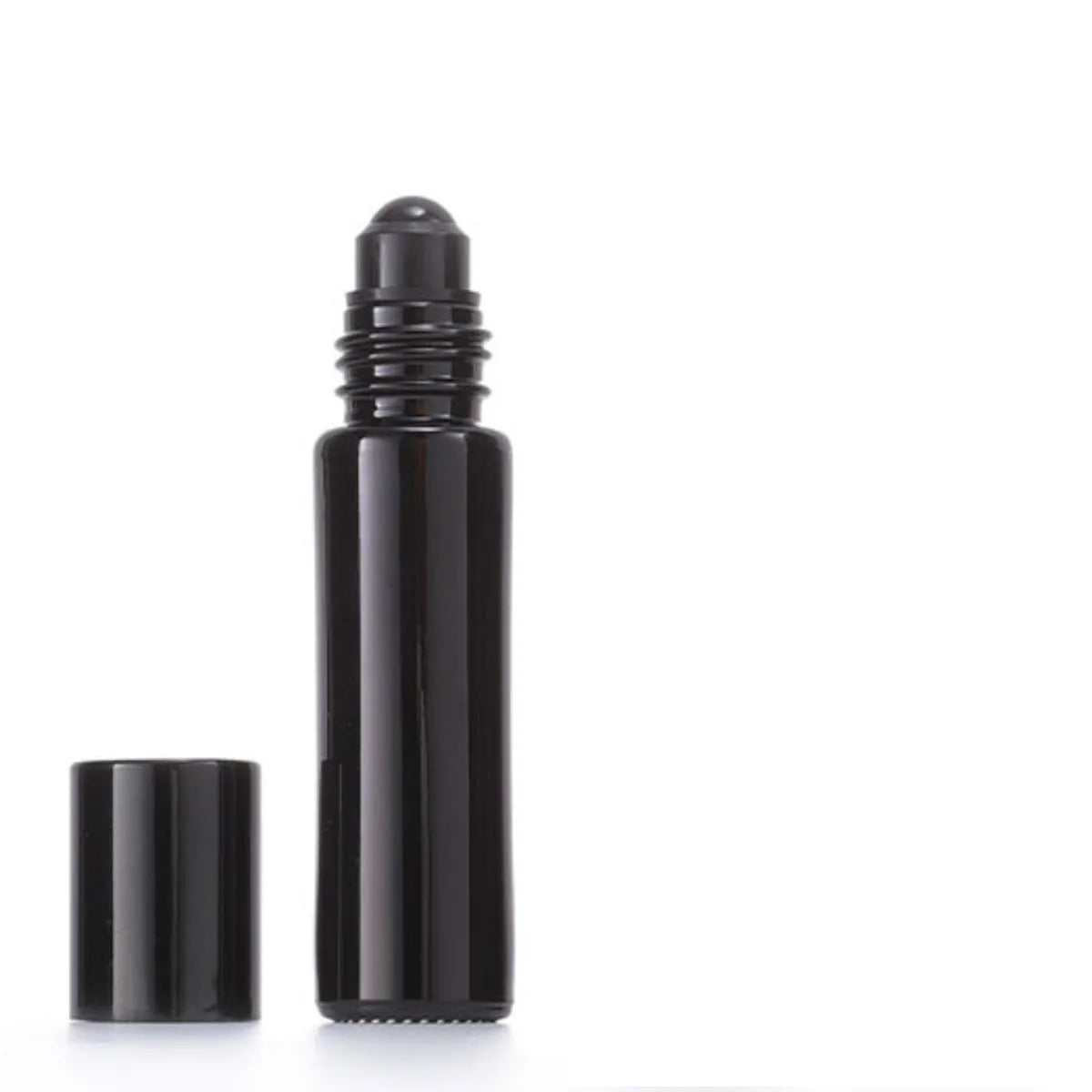 Refillable Black Glass Roll-On Bottles – 5ML / 10ML with Obsidian Roller & Bamboo Cap
