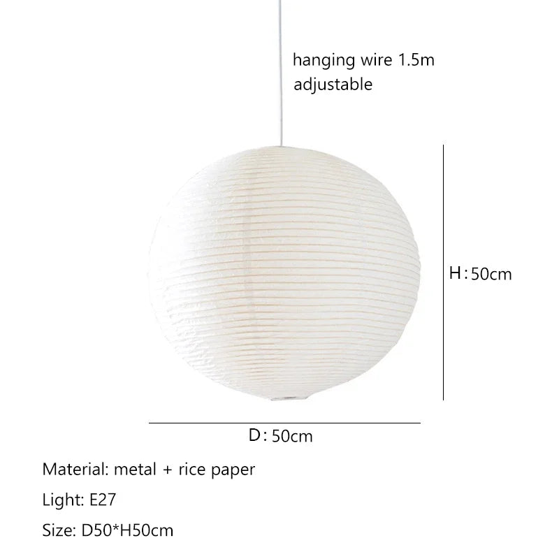 Wabi-Sabi Pendant Lamp – Japanese Style Round Rice Paper Hanging Light