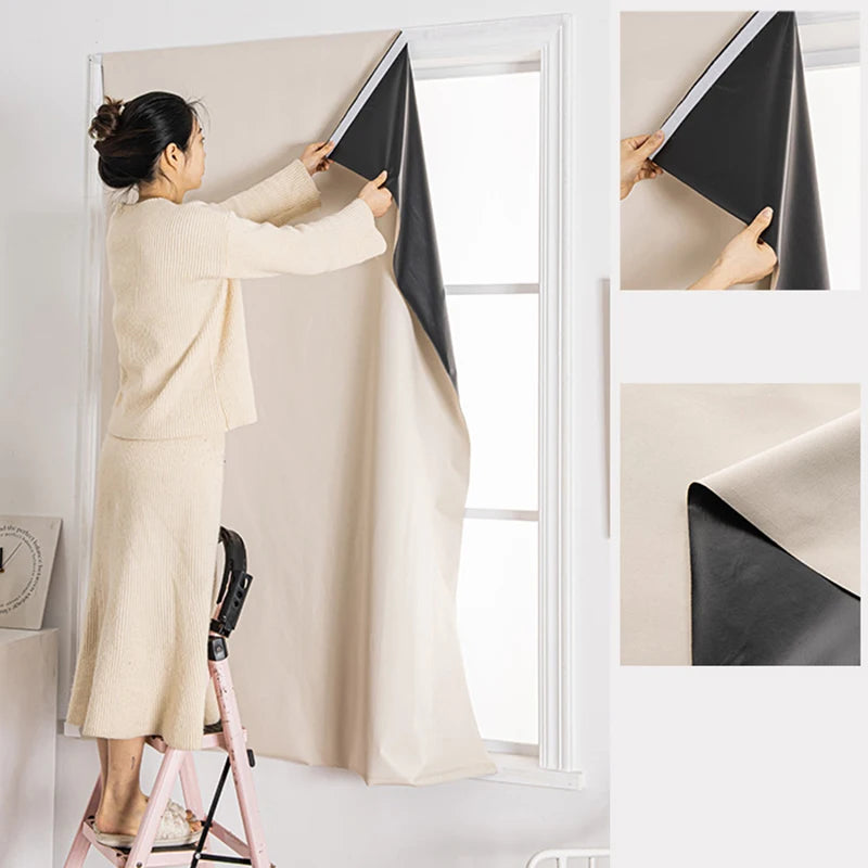 100% Blackout Self-Adhesive Curtains – No Drilling, Total Privacy