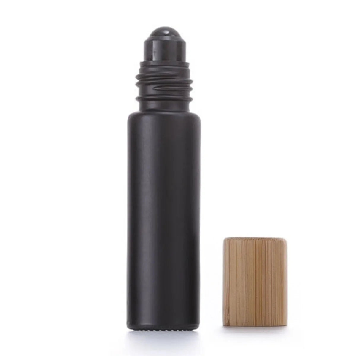 Refillable Black Glass Roll-On Bottles – 5ML / 10ML with Obsidian Roller & Bamboo Cap