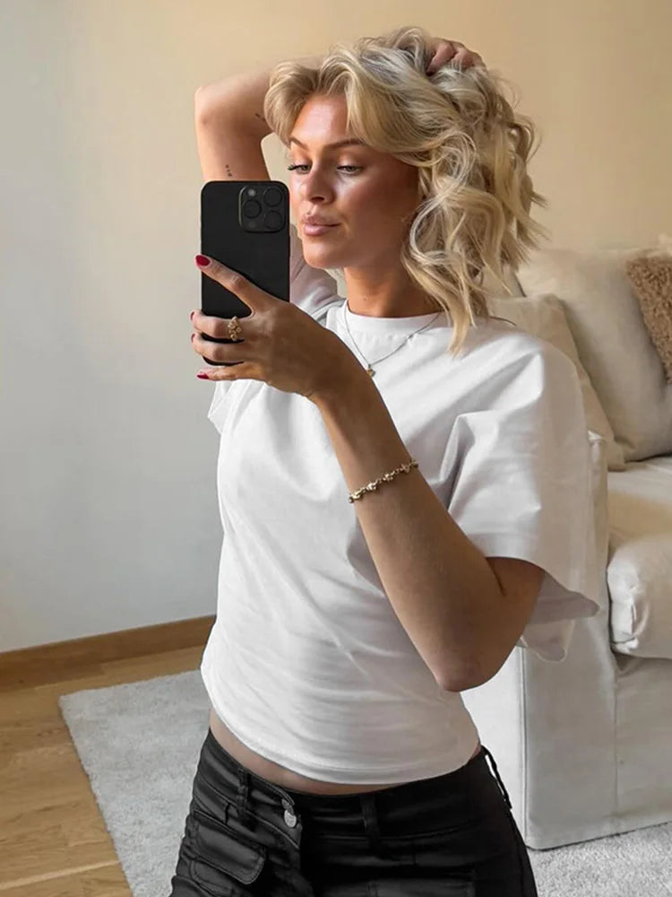 Solid Gray Cropped Tee – 2025 Women's Casual Streetwear