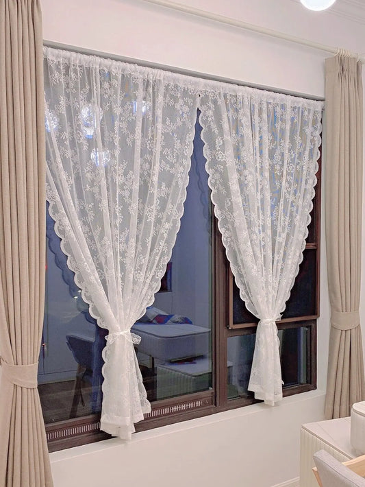 Floral Lace Sheer Curtain – Elegant Rod Pocket Panel