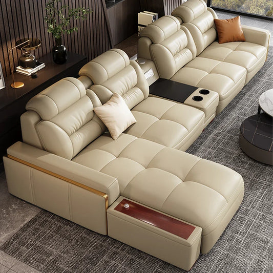 Premium Italian Leather Sectional Sofa with USB & Bluetooth
