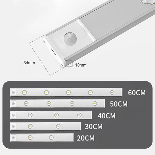 Ultra Slim LED Motion Sensor Light – USB Rechargeable Cabinet Strip (10–50cm)